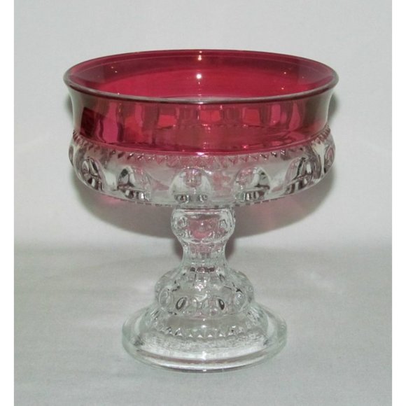 Indiana Glass KINGS CROWN Ruby Stained Medium Wedding Bowl Compote (Candy Dish) - Picture 1 of 2